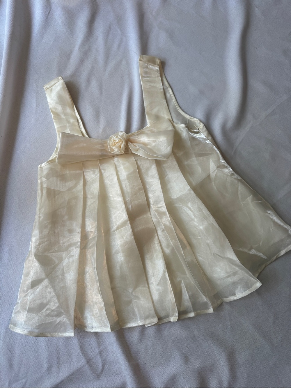 Cream Organza Flower-Appliqué Dressy Top